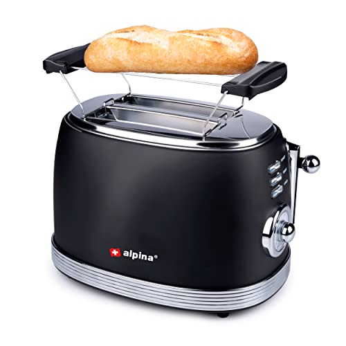 alpina Torradeira - Tostadora Pan Retro - Toaster 6 Niveles - Tostadora Pan Pequeña Calentador de Panecillos - 2 Ranuras - Calentar y Descongelar - Negro