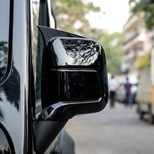 Image of KMH Batman Style Car Mirror Caps Covers Compatible with Mahindra Thar Car Accessories (Gloss Black) Set of 2 Pcs