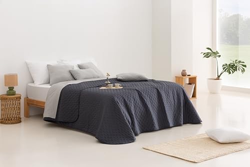 Miniatura 5 de Todocama Colcha Boutí Fina Con Diseño Estrella, Para Primavera, Verano, Otoño E Invierno. 100 Microfibra Extra Suave. Cubre Cama Multiusos. Cama 140 150 160-250x260cm Gris Oscuro