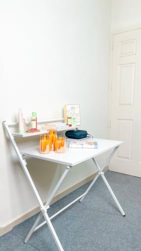Image of BLUMUNO X-Plus Folding Table I Spacious, Foldable and Sturdy Desk with 2 Levels for Study /Home Office /Work from Home I Multipurpose Table I No Assembly Required (Premium White Wood Finish)