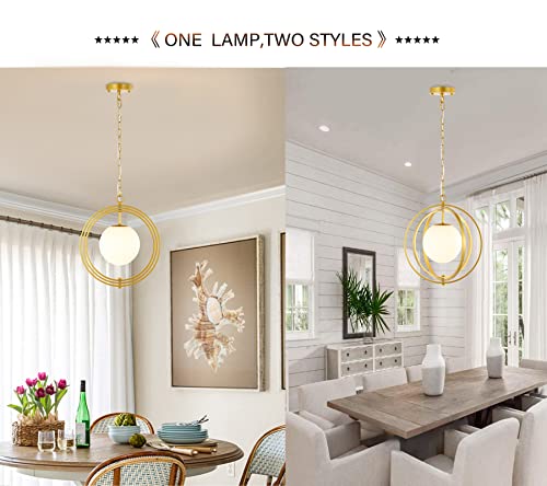 Baoden Gold Orb Chandelier 1 Light Globe Pendant Light Fixtures With White Globe Glass Lampshade Hanging Ceiling Light For Dining & Living Room, Bedroom, Foyer And Kitchen Island #TOP4