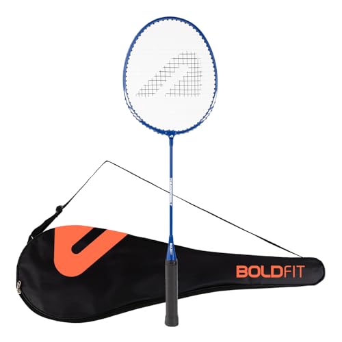 Boldfit Badminton Rackets for Beginners, Adults Aluminium Shuttle Bat with Full Cover Bag Badminton Racket for Practice & Match Lightweight Badminton Racquet with Grip Handle Shuttle Racket - Blue