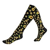 Supdreamc Women's Fashion Lightweight Socks Black Sunflower, Cute Compression Knee High for Daily Wear Running Hiking Travel Casual Comfort