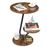 ANWBROAD Side Table Round End Table φ17.72 with 3-Tier Shelves Small Accent Table Nightstand Sofa Table Coffee Snack Table for Living Room Bedroom Outdoor Rustic Brown ULCT005Z
