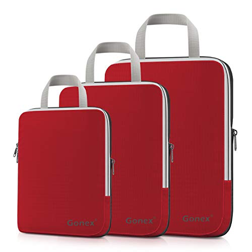 Set of 3 Gonex Packing Cubes, Clothing Compression Cube Extensible Storage Bags Organizers(Red)