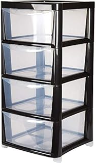 BLACK 4 Drawer Large Plastic Storage Drawer Tower Perfect for Schools, Offices and Children's Toys Storage Solution