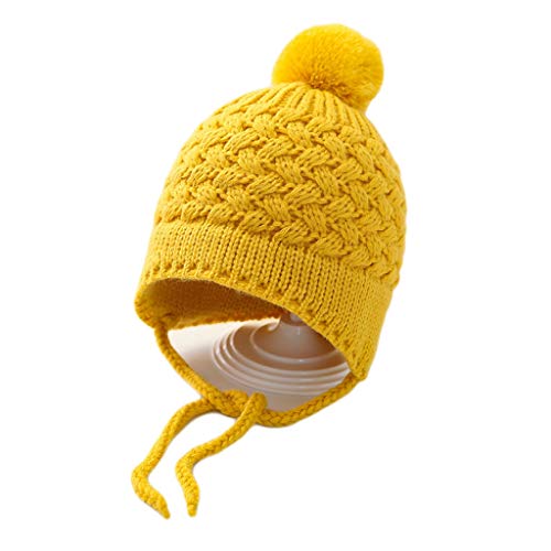 Toddler Baby Boys Girls Winter Hat Kids Ear Flap Pompom Knitted Hat Outdoors Cap (Color : Yellow, Size : 6-24 Months) #TOP26