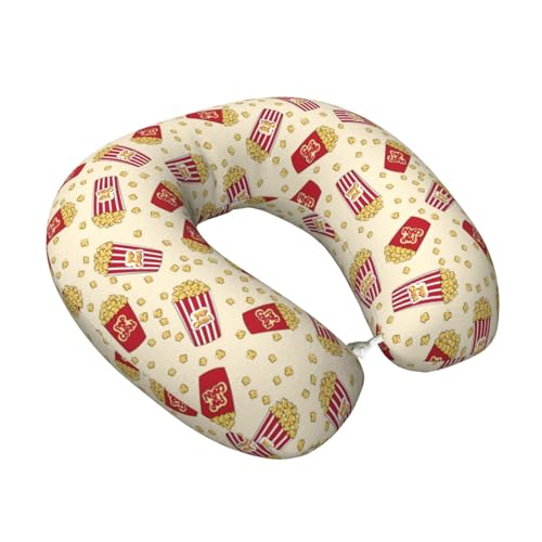 Almohada de viaje de dibujos animados de palomitas de maíz, almohada de cuello de espuma viscoelástica, almohada esencial de viaje, almohada de cuello para viajar/dormir, accesorios de viaje para