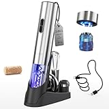 CIRCLE JOY Electric Wine Opener 7-in-1 Stainless Steel Rechargeable Electric Wine Bottle Opener Gift Set with Automatic Vacuum Pump, Foil Cutter, Wine Pourer, 2 Vacuum Stoppers & Charging Station