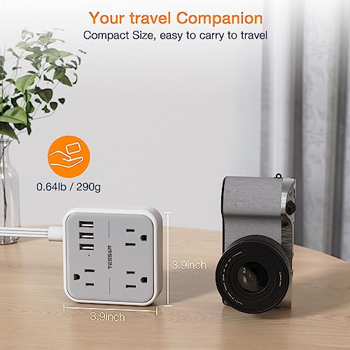 Ultra Thin Flat Extension Cord, Tessan Flat Plug Power Strip With 3 Usb Ports 5 Ft, Low Profile Flat Head Wall Plug Outlet Concealer With 3 Outlets For Cruise Ship, Office, School, Travel, Dorm Room #TOP6