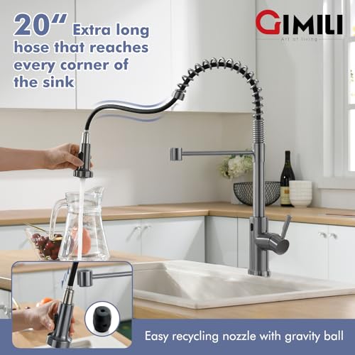 Image of GIMILI Black Stainless Touchless Kitchen Faucet Motion Sensor Kitchen Faucets with Pull Down Sprayer Single Handle Kitchen Sink Faucet