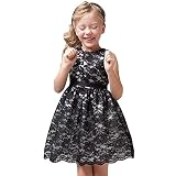 L SERVER Festliches Kleid Mädchen Rosa Prinzessin Kleid Süßes Glänzendes Abendkleider Kinder Rundhalsausschnitt Ärmelloses Kleid, Schwarz, 140