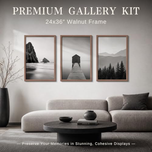 Image of VCK 24x36 Poster Frames Walnut - Wide Border Wood Picture Frame, Multi-Directional Display Family Photos, Office Prints, Studio /Gallery Art, Woodgrain Series, Wall Hanging, Set of 6