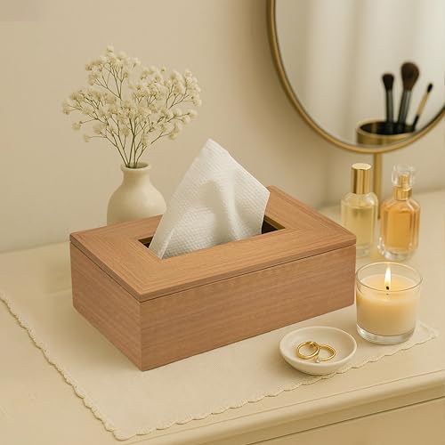 Image of Art Street Tissue Box Holder with Cover, Rectangle Facial Tissue Paper Box Holder Decorative Organizer for Home and Office Table Decor (Beige, 2.5X9 Inch)