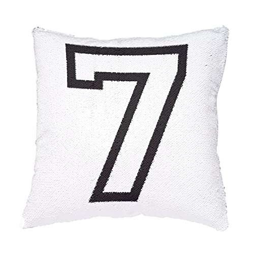Coussin Sequin Foot Numéro 7 Bleu Noir et Blanc pour Déco Salon Ado - 4