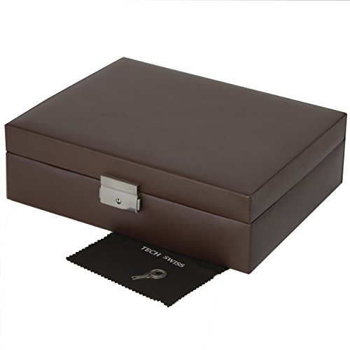 Tech Swiss Watch Box Storage Case Leather For 10 Watches With Lined Pocket (Brown/Beige)
