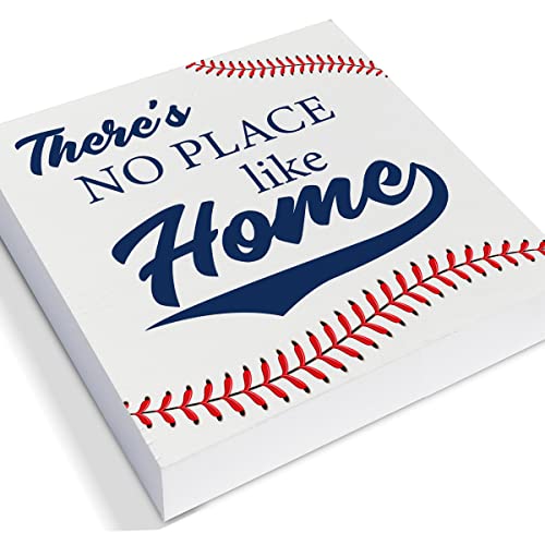 Baseball Theme Decorative Wooden Box Sign There's No Place Like Home Wood Block Plaque Decor Home Table Shelf or Wall Display
