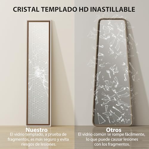 Miniatura 6 de Homcom Espejo De Pie Cuerpo Entero 157x37 Cm, Espejo Grande De Pared Con Marco Bicolor, De Pie, Inclinado O Colgante, Para Salón, Dormitorio, Pasillo, Entrada, Blanco Y Marrón Oscuro