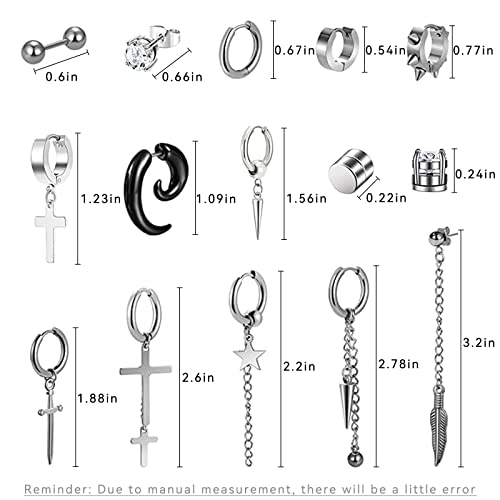 25 Pcs Black Earrings Set For Men Stud Earrings For Men Hoop Cross Dangle Studs Circle Back Screw Multipack Star And Leaf Metal For Earrings Men Women (25 Pieces Silver) #TOP3