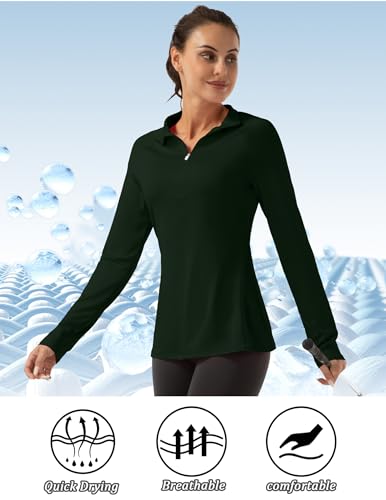 Fkeep FK3142LST_FRSTGREEN_L Women'S Polo Shirts Long Sleeve Upf 50+ Sun Protection Tennis Golf Workout Tops Sport Zipper V Neck  thumb #4