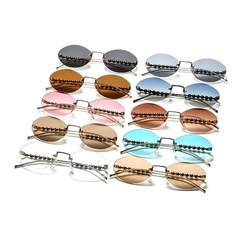 laureles Frameless Oval Sunglasses Women's Rimless Pearl Sunglasses Men Champange Gradient Goggles Female4