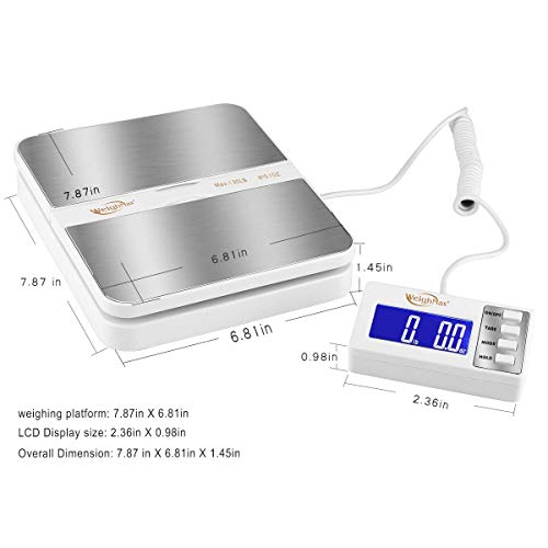 Image of Weighmax 130Lb x0.1OZ Extended Display Digital Shipping Postal Scale, White