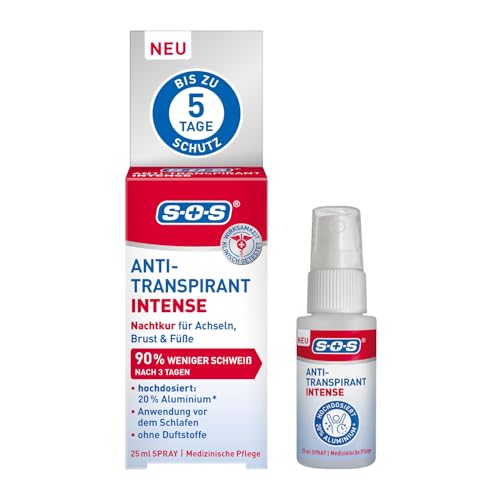 SOS Anti-Transpirant INTENSE 25 ml Intensive Nachtkur gegen starkes Schwitzen mit 20% Aluminiumchlorid zur nachhaltigen Schweißreduktion antibakterielle & desinfizierende Wirkung