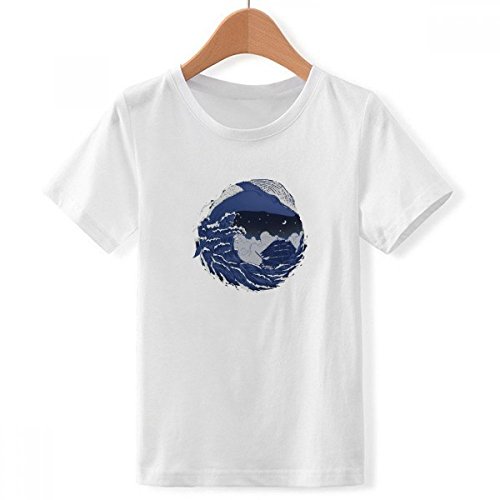 T-shirt blanc col rond avec motif vagues multicolores pour grand garcon diythinker