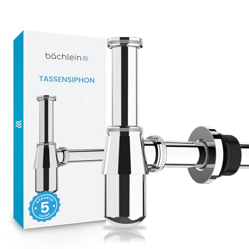 Bächlein Tassensiphon Universal für Waschbecken & Waschtisch (Chrom), Geruchsverschluss mit Reinigungsöffnung + Einbauanleitung - Designsiphon Ablaufgarnitur Flaschensiphon