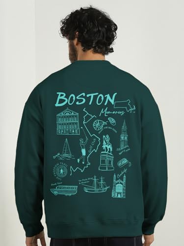 Image of Nobero Men's Graphic Printed Oversized Sweatshirt | Cotton Rich Fleece Round Neck Pullover | Relaxed Fit Casual Winter Wear for Men