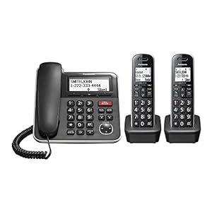Panasonic Expandable Corded/Cordless Phone System with Answering Machine and One Touch Call Blocking – 2 Handsets – KX-TGB852B (Black)