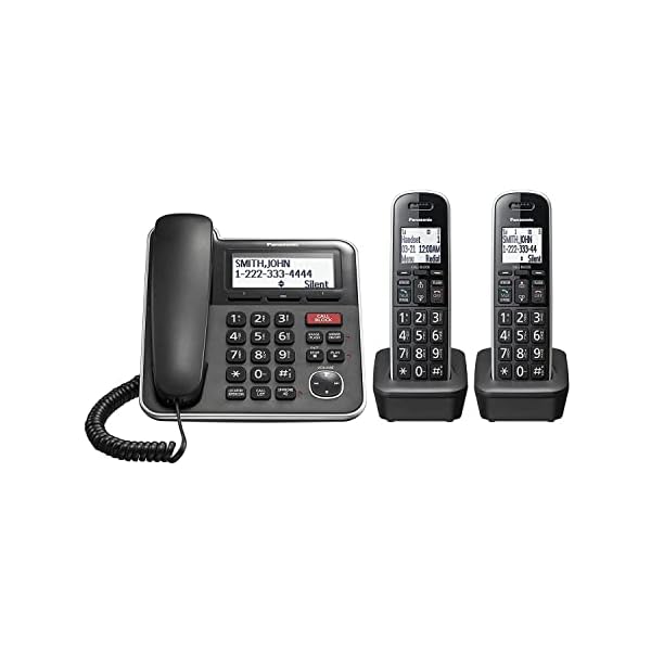 Panasonic Expandable Corded/Cordless Phone System with Answering Machine and One Touch Call Blocking – 2 Handsets – KX-TGB852B (Black)