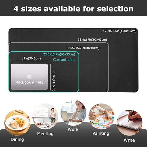 Leather Desk Mat, Large Mouse Mat, Non-Slip Desk Pad Desk Protector Mat, Waterproof PU Leather Laptop Mat Table Mat Desk Writing Pad for Office and Home (Black,23.6" x 13.7") - Image 3