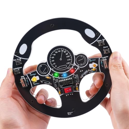 MIOYOOW DIY Steering Wheel Soldering Kit, Car Driving Simulator STEM Electronics Project with Sound Light Effects, Interactive Circuit Board Practice Kit for Home & School Learning