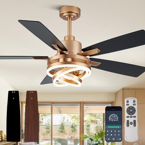 Image of 52 inch Black and Gold Modern Chandelier Fandelier Ceiling Fan with Light