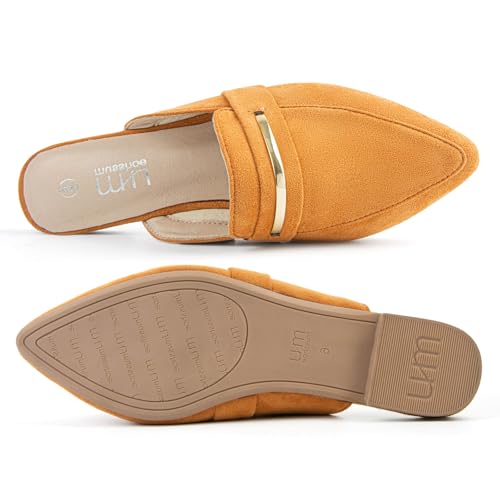 Image of MUSSHOE Mules for Women - Suede Slip On Backless Loafers with Cushioned Insole and Non-Slip Sole, Pointed Toe Flats for Office Work Business Casual