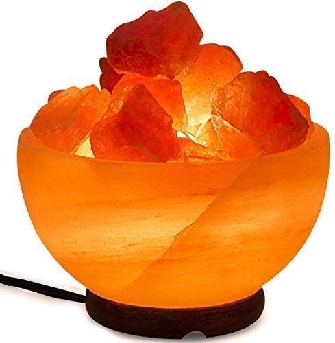 Image of ONEX Bowl Himalayan Salt Lamp 600–700g | Natural Pink Crystal Rock Bowl Lamp with Wooden Base | UK Plug Night Light with E14 Bulb for Bedroom, Living Room & Home Decor