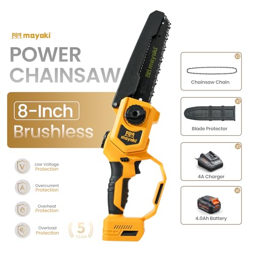 Image of Cordless 8In Chainsaw w / 4.0Ah Battery and Charger, Compatible with Dewalt 20V MAX Battery, Electric Hand Chain Saw, Auto Oiler, 900W Brushless Motor, for Tree Trimming, Cutting, Purning