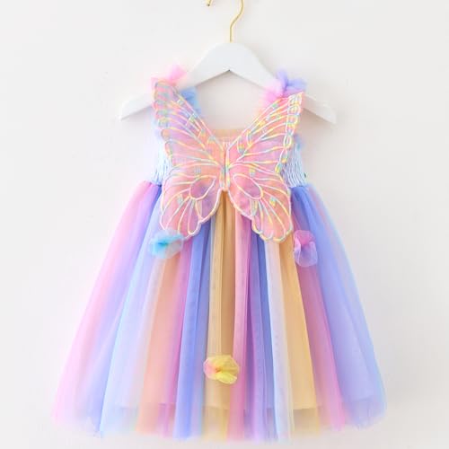 Baby Girls Tulle Tutu Dress Butterfly Flower Print Back Sundress Size 6M-5T2