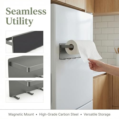 Sopaline Magnetic Wall Mounted Kitchen Roll Holder, No Drilling, Wall Paper Towel Holder, Carbon Steel, Cake Roll Holder, Grey — view 6
