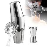 LEKEFETO Boston Cocktail Shaker Set: 600 ml y 450 ml de acero inoxidable con colador y vaso medidor, batidora de metal Martini, accesorios de alta calidad, coctelera profesional Boston para bartending