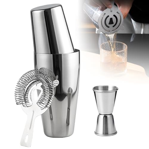 LEKEFETO Boston Ensemble de shaker à cocktail en acier inoxydable 600 ml et 450 ml avec tamis et verre doseur, mixeur à martini en métal, accessoires de bar de qualité supérieure, shaker professionnel