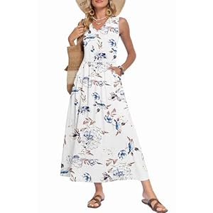 MISFAY Summer Maxi Dresses for Women 2026 Vacation V-Neck Sleeveless Sundress A-Line Elegant Long Dress with Pockets