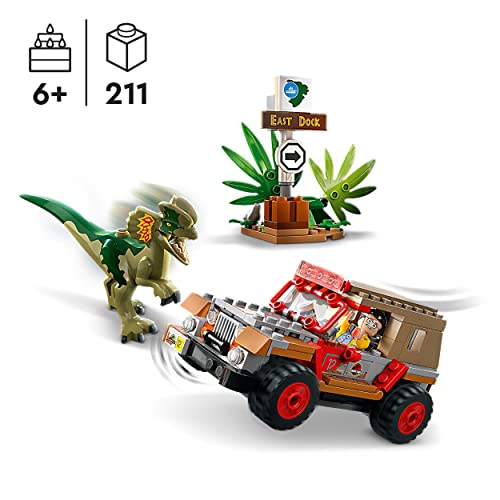 LEGO Jurassic Park Dilophosaurus Ambush Dinosaur Toy for Boys Girls, Kids 6 Plus Years Old, with Dino Figure and Jeep Car Toy - Image 2