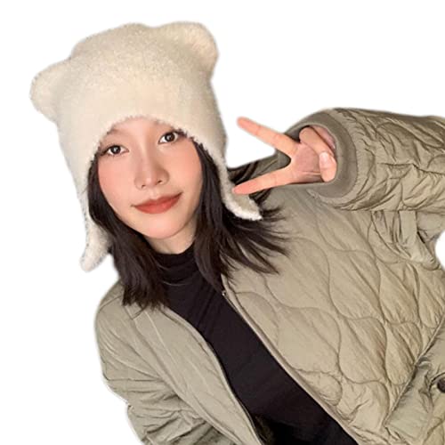 GRABAGECAN Bear Ears Women Hat Winter Fleece Hat Ear Flap Caps Cosplay Costume Hat Teenager Girl Headdress