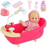 Bibi Doll Bath Set with Doll & Accessories Bathtub with a Working Shower, Nappy, Potty, Milk Bottle & More, Pretend Role Play Toy for Children 3 Years +