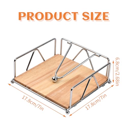 Miniatura 2 de Natuce Servilletero Cuadrado De Metal Y Madera Con Barra Pesada, Porta Servilletas De Mesa, Dispensador Para Restaurante, Cafetería, Hotel, Cocina Plata