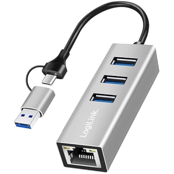 LogiLink UA0440 - USB-C 3.2 Gen 1 Hub do 5G Ethernet RJ45 adapter z dodatkowym 3 x USB-A