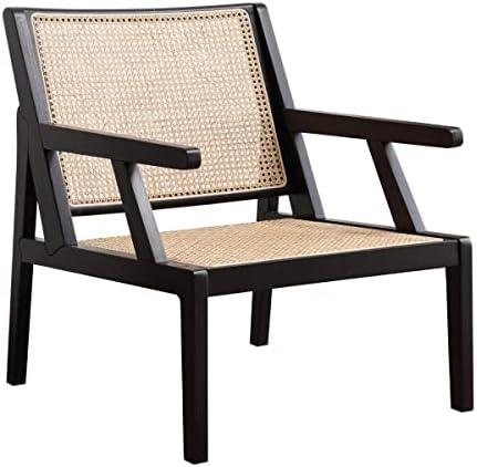 REALONE Retro Furniture Rattan Accent Chair, Mid Century Modern Living Room Chairs with Cane Back, Kitchen & Dining Room Chairs Armchair for Reception Reading Indoor Outdoor, Black.
