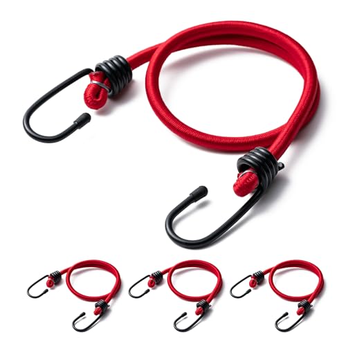 4Pcs 32inch Red Bungee Cords with Hooks, Heavy Duty Elastic Bungee Rope
